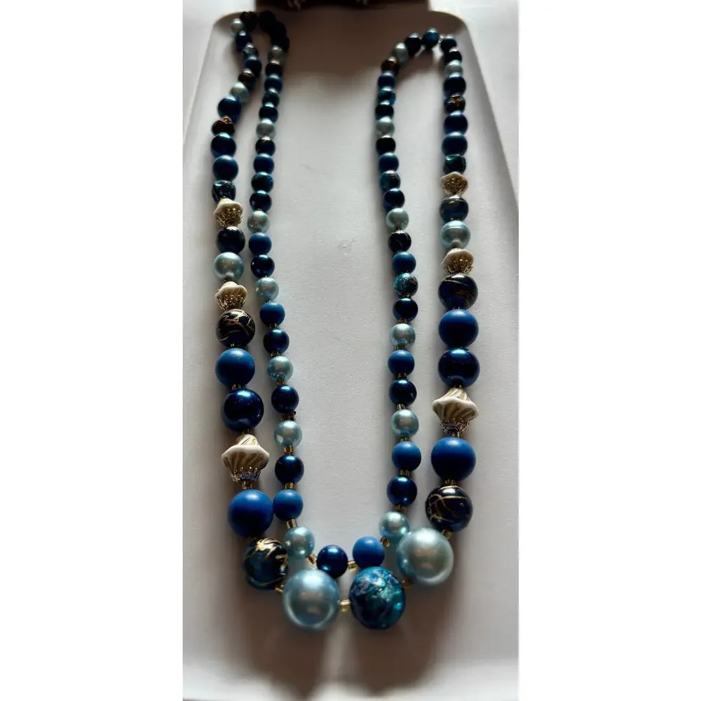 Vintage Japan Necklace and Earrings Lot 2 Blue Multi Color Gold Venetian Glass